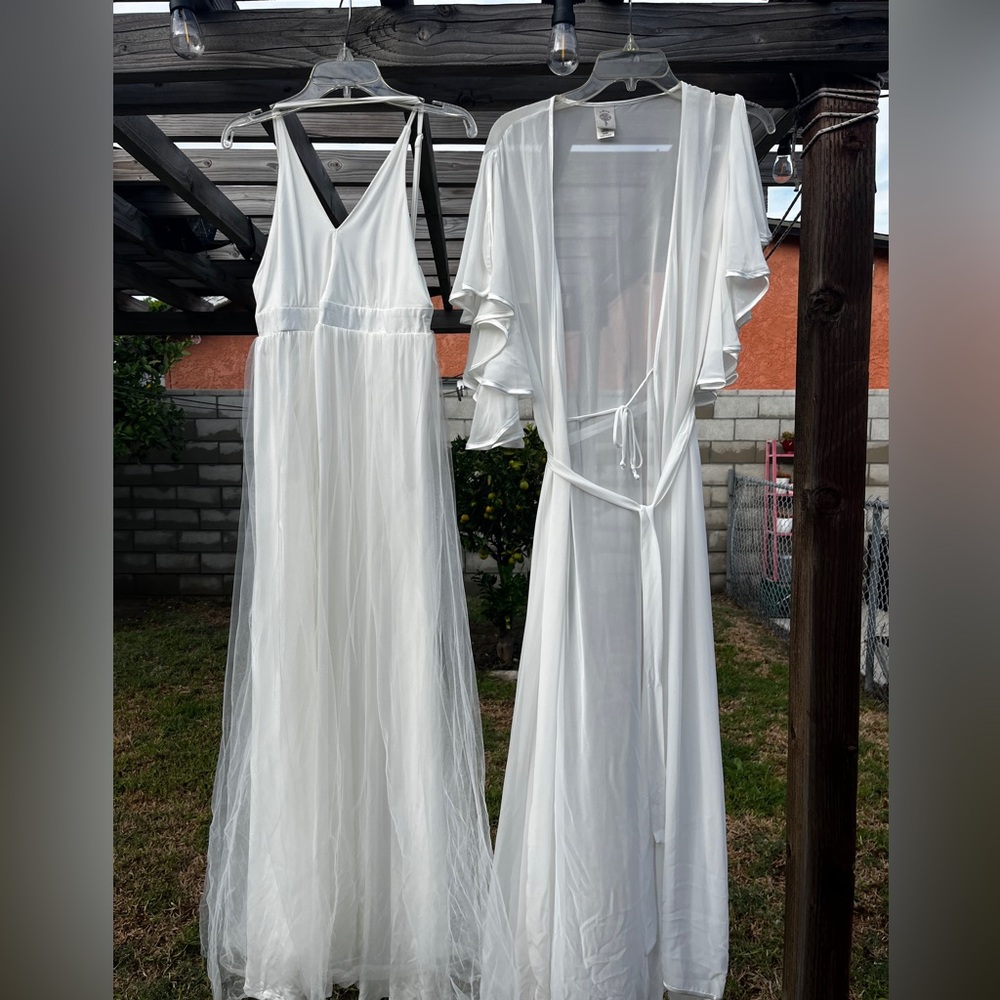 Maternity Elegant White Sheer Dress set, Two Piece, large